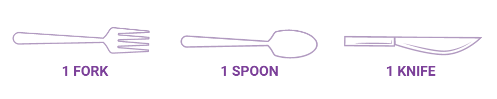 Place setting includes 1 fork, 1 spoon, and 1 knife. 