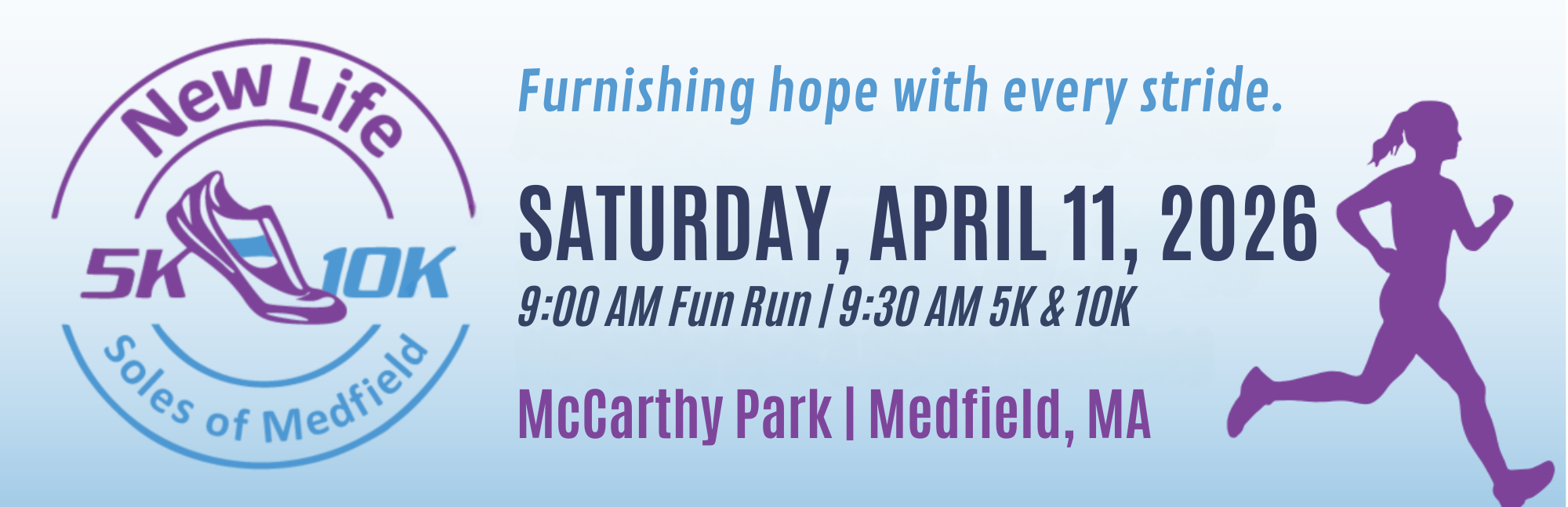 2026 New Life Furniture Bank and Soles of Medfield 5K-10K Trail Run logo banner